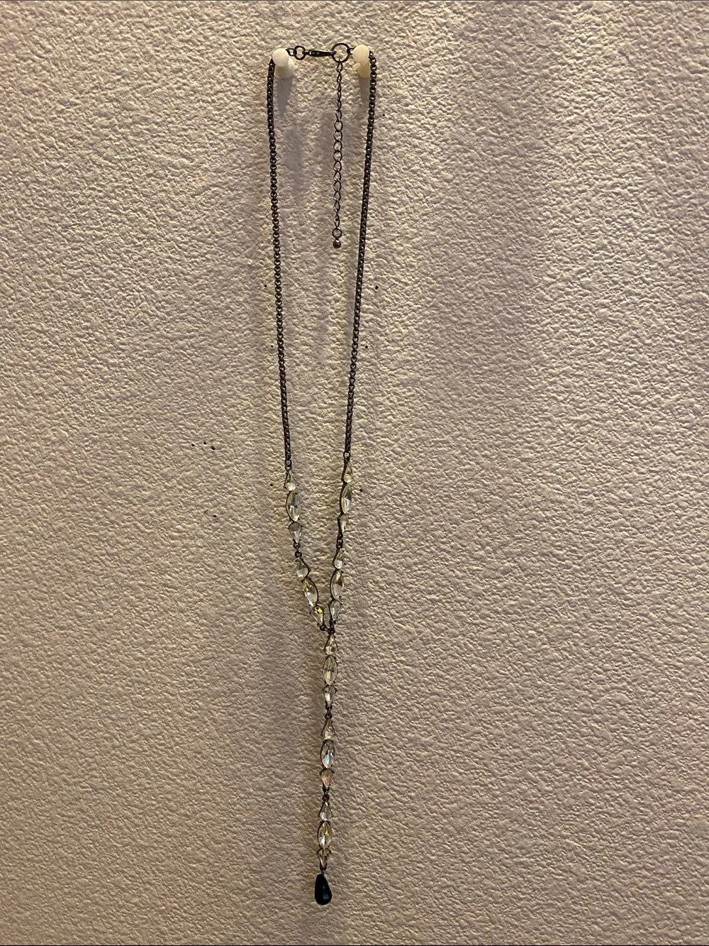 Delicate Crystal Y-Necklace with Black Teardrop Accent